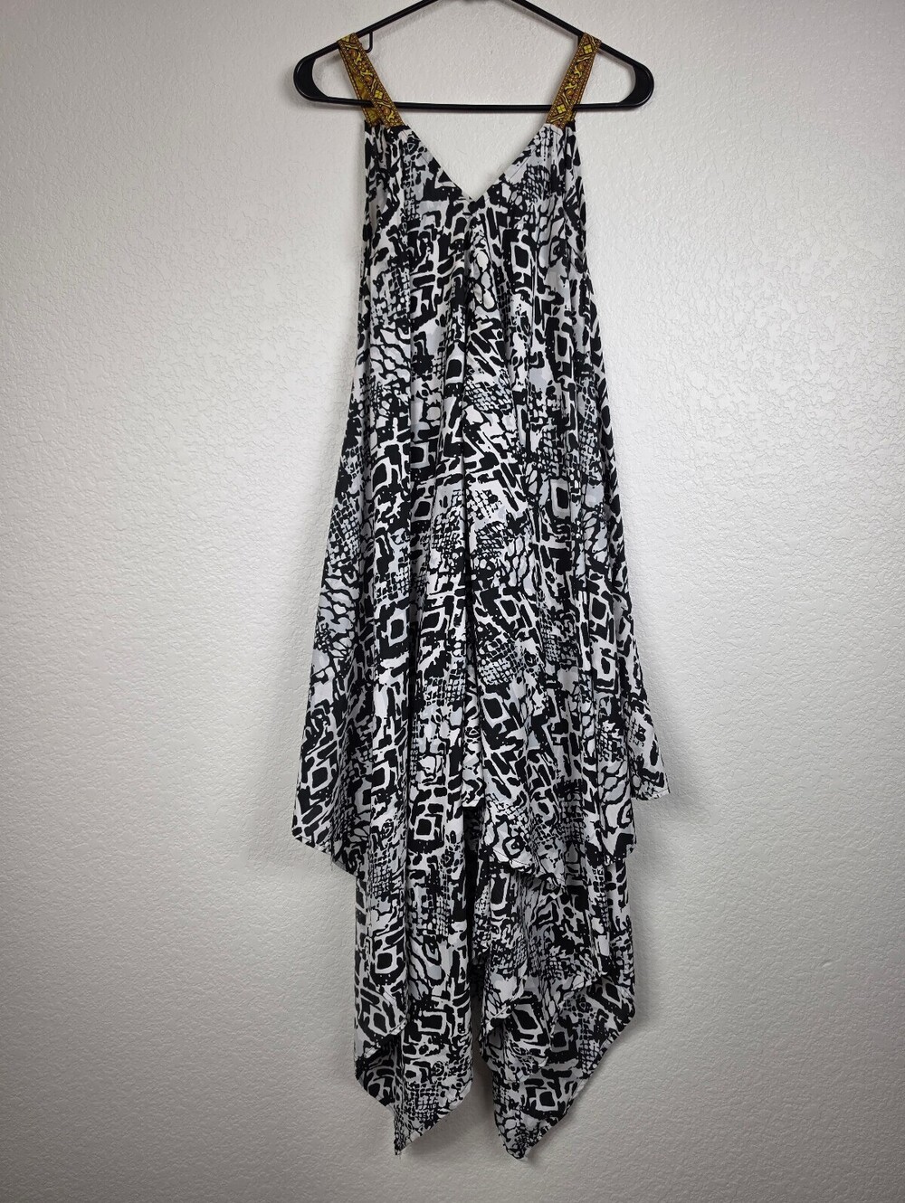 Vintage Y2K Black White Abstract Print Dress
